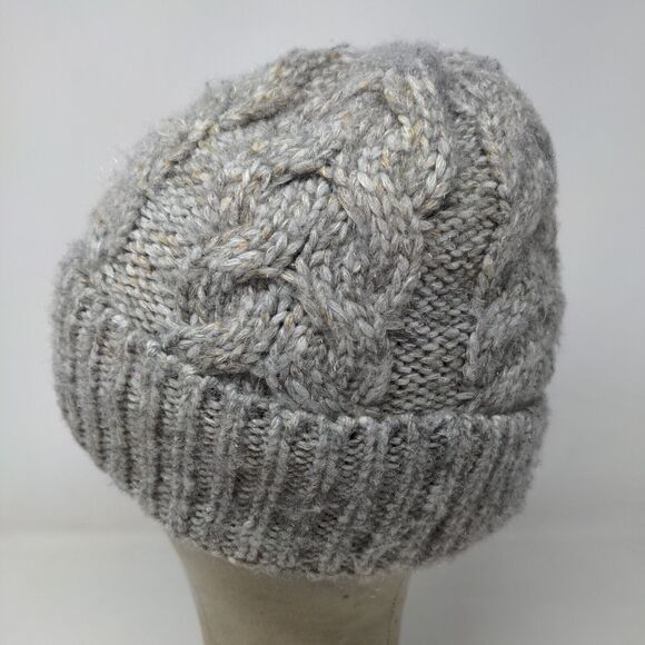 Time & Tru Women's Knit Beanie Hat Gray Tan One Size Fleece Lined - Picture 4 of 10